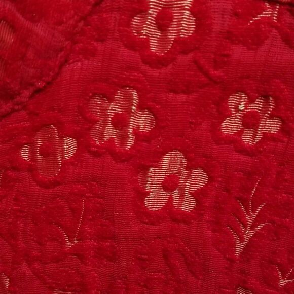 Chicos Red Gold Jacquard Asian Inspried floral Jacket Chicos size 2 - Picture 7 of 13